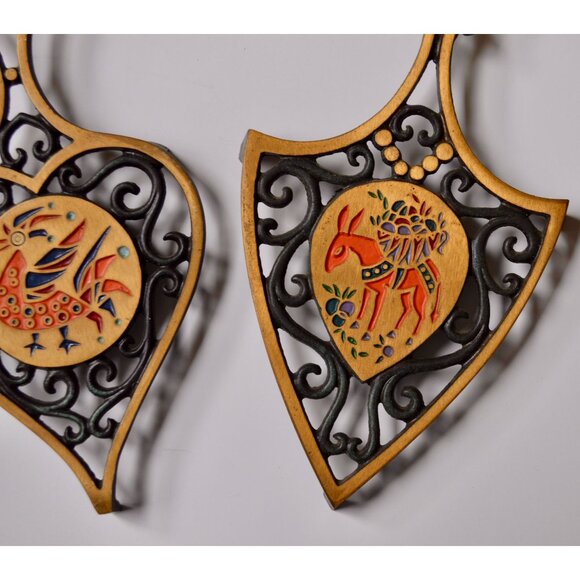 Dayagi Israel Brass Painted Trivet Set of 2 - Picture 2 of 7